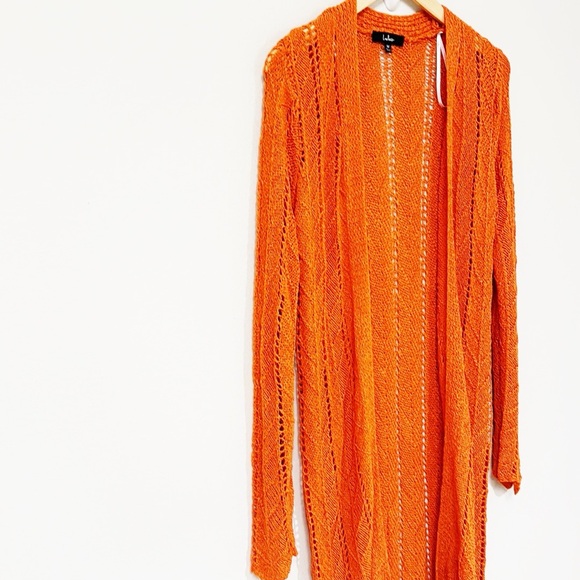 LULU’S New Orange Knit Cardigan Sweater MIDI Lightweight NWOT Size Medium - Picture 4 of 8